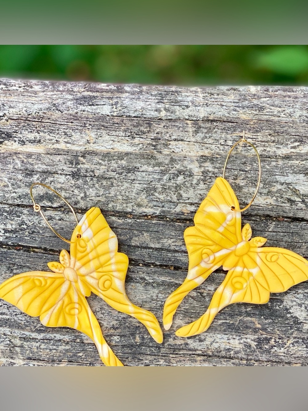 Handmade Bright Yellow Butterfly Hoop Earrings